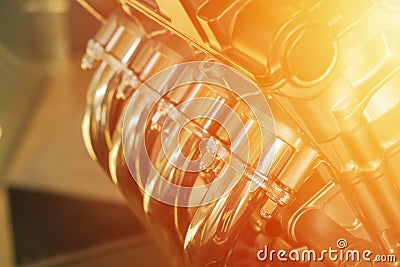 Inline Four Cylinders Motorcycle Engine. Stock Photo