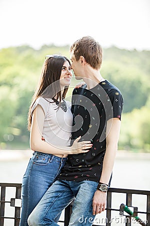 Inlove couple taking a walk in the park Stock Photo