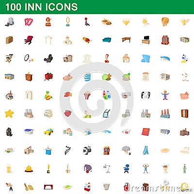 100 inn icons set, cartoon style Vector Illustration