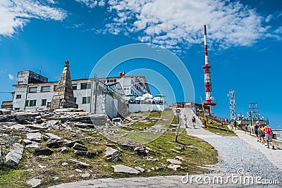 Inn and transmission antenna on the Rhune mountain in the Atlantic Pyrenees Editorial Stock Photo