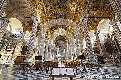 Inner of the Basilica of the Santissima Annunziata of Vastato in Genoa, Italy Editorial Stock Photo