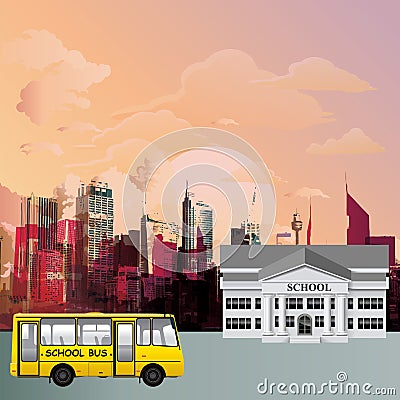 Inner city school building at dawn Stock Photo