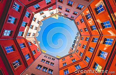 Inner court of houses in octagon Stock Photo