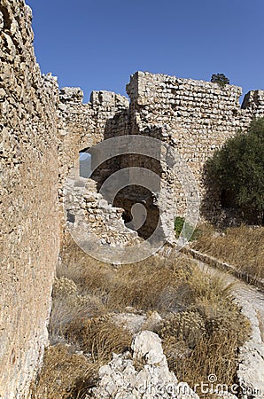 Inner courtyard of the medieval castle of Kastellos Stock Photo