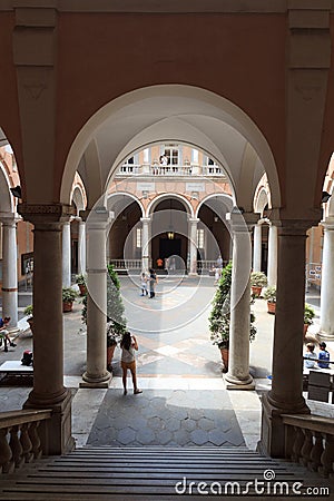 Inner courtyard of palace Palazzo Doria Tursi, Genoa Editorial Stock Photo