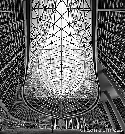 Inner courtyard of Palace of the Regional Government of Lombardy, modern architecture, Milan, Italy. Editorial Stock Photo