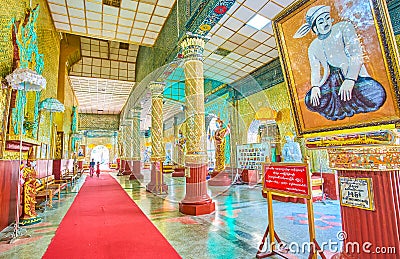 The inner gallery of Kyauktawgyi Buddha Temple in Mandalay, Myanmar Editorial Stock Photo