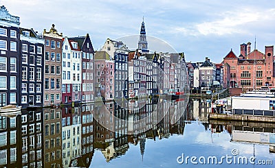 Inner Harbor Old City Reflection Amsterdam Holland Netherlands Stock Photo