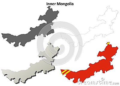 Inner Mongolia blank outline map set Vector Illustration