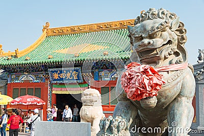 Lion Statue at Xilitu Zhao Temple(Shiretu Juu). a famous historic site in Hohhot, Inner Mongolia, China. Editorial Stock Photo