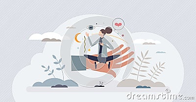 Inner peace with mental balance or psychological wellness tiny person concept Vector Illustration