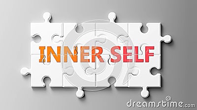 Inner self complex like a puzzle - pictured as word Inner self on a puzzle pieces to show that Inner self can be difficult and Cartoon Illustration