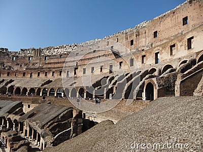 Inner side part of Rome Coliseum or Amphitheater Flavio, historic site in tourist city of Rome Editorial Stock Photo