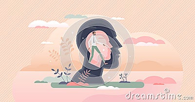 Inner world and psychological mental feeling research tiny person concept Vector Illustration
