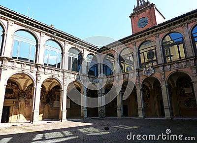 Inner yard of Archiginnasio of Bologna, Italy Stock Photo