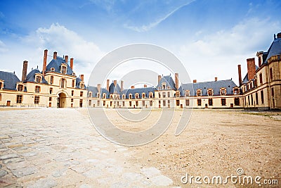 Inner yard square Fontainebleau palace, France Stock Photo