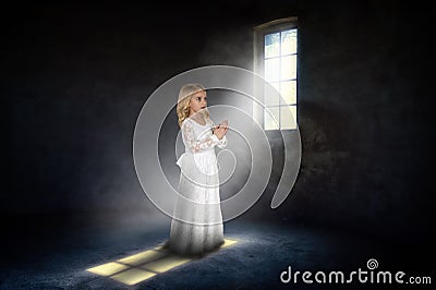 Innocence, Religion, Spiritual, Purity, Praying, Young Girl Stock Photo