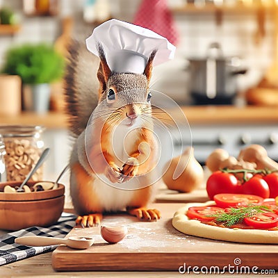 Innocence of squirrel expression while cooking Stock Photo