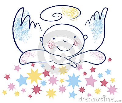 Innocent angel and stars Vector Illustration