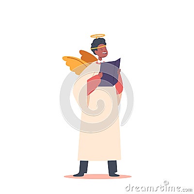 Innocent Child Dressed As An Angel, Serenades With Pure Voice In A Heavenly Choir at Church or School Performance Vector Illustration