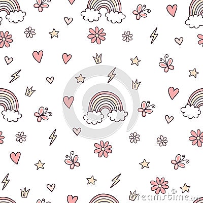 Innocent childish images seamless pattern of color pictures Vector Illustration