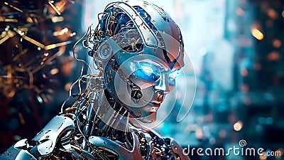 Innovation and aesthetics, a white color humanoid robot, modern tech. Generative AI Stock Photo