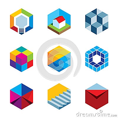 Innovation building future real estate virtual game cube logo icons Stock Photo