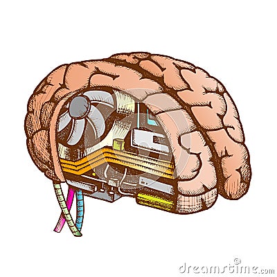 Innovation Computer Chip Brain Color Vector Vector Illustration