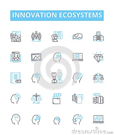 Innovation ecosystems vector line icons set. Ecosystem, Innovation, Network, Change, Creativity, Dynamics, Connectivity Vector Illustration
