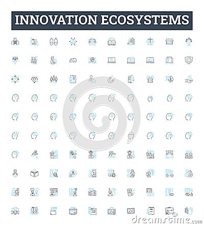 Innovation ecosystems vector line icons set. Ecosystem, Innovation, Network, Change, Creativity, Dynamics, Connectivity Vector Illustration