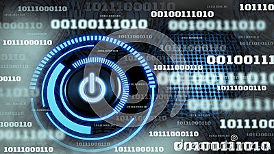 Innovation futuristic digital data binary code background technology ,with hologram Switch on-off icon, Concept of retaining big Stock Photo