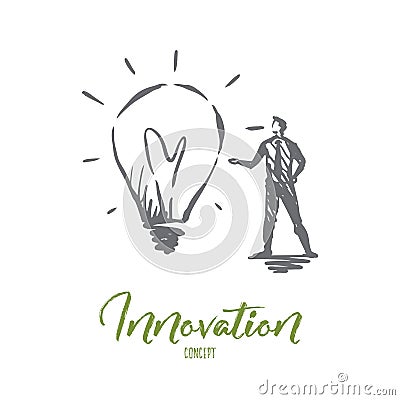 Innovation, idea, technology, bulb, creative concept. Hand drawn isolated vector. Vector Illustration