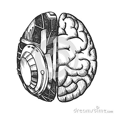 Innovation Machine Robotic Brain Monochrome Vector Vector Illustration