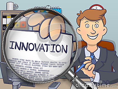 Innovation through Magnifier. Doodle Concept. Stock Photo