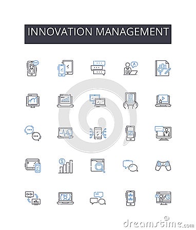 Innovation management line icons collection. Law, Judge, Court, Litigation, Lawsuit, Attorney, Legal vector and linear Vector Illustration