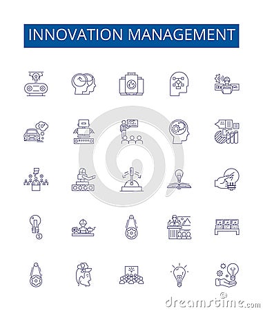 Innovation management line icons signs set. Design collection of Innovate, Manage, Create, Visionary, Change, Develop Vector Illustration