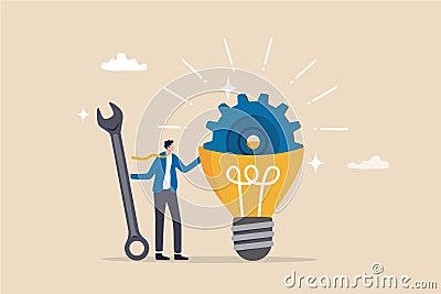 Innovation or product development, idea or solution to solve business problem, invention or technology creation to build new Vector Illustration