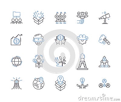 Innovation and progress outline icons collection. Innovation, Progress, Development, Advance, Improve, Enhance, Renew Vector Illustration