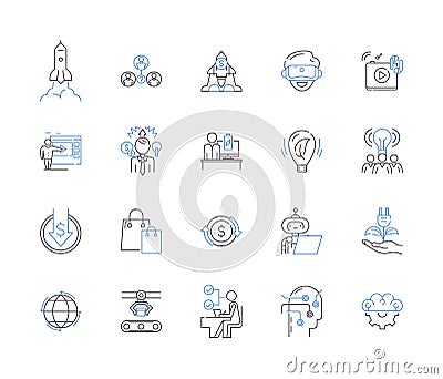 Innovation startup outline icons collection. Innovative, Startup, Novel, Enterprising, Creative, Groundbreaking Vector Illustration