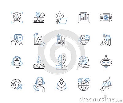 Innovation startup outline icons collection. Innovative, Startup, Novel, Enterprising, Creative, Groundbreaking Vector Illustration