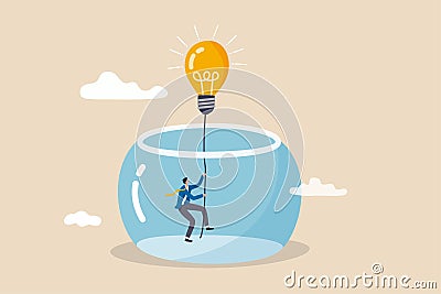 Innovation to solve business problem, idea and creativity to achieve business success concept, businessman climbing the rope from Vector Illustration