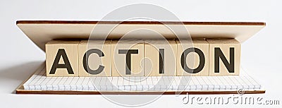 Innovation word wood block ACTION on table for business concept Stock Photo