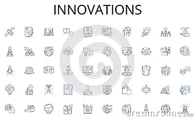Innovations line icons collection. Database, Nerking, E-commerce, Analytics, Security, Integration, Technology vector Vector Illustration