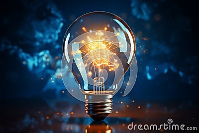 Innovations spark, shining bulbs kindle creative ideas with technological radiance Stock Photo