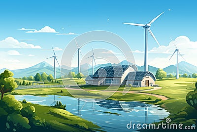 Innovative agricultural greenhouse, powered by renewable energy. Future of sustainable farming Stock Photo