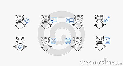 Innovative AI Robot Icons for Creative Projects. AI Robot Illustration Pack for Artificial Intelligence, Chat, GPT, and Automation Stock Photo