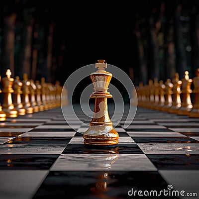 Innovative approach Golden pawn breaks free, illustrating unique leadership concept Stock Photo