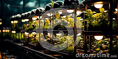 innovative aquaponics farm system, showcasing fish tanks and hydroponic vegetable beds in harmony.Generative AI Stock Photo