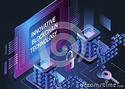 Innovative Blockchain Technology Backdrop Featuring Digital Ledgers and Data Security Elements Stock Photo