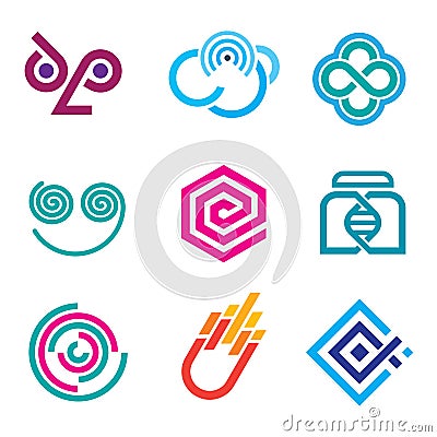 Innovative colorful social network science set of icons and outline symbols Stock Photo